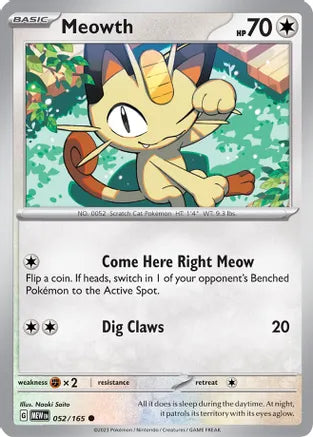 #052 Meowth 052/165 Common Reverse Holo