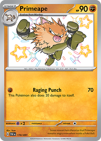 #170 Primeape 170/091 Shiny Rare