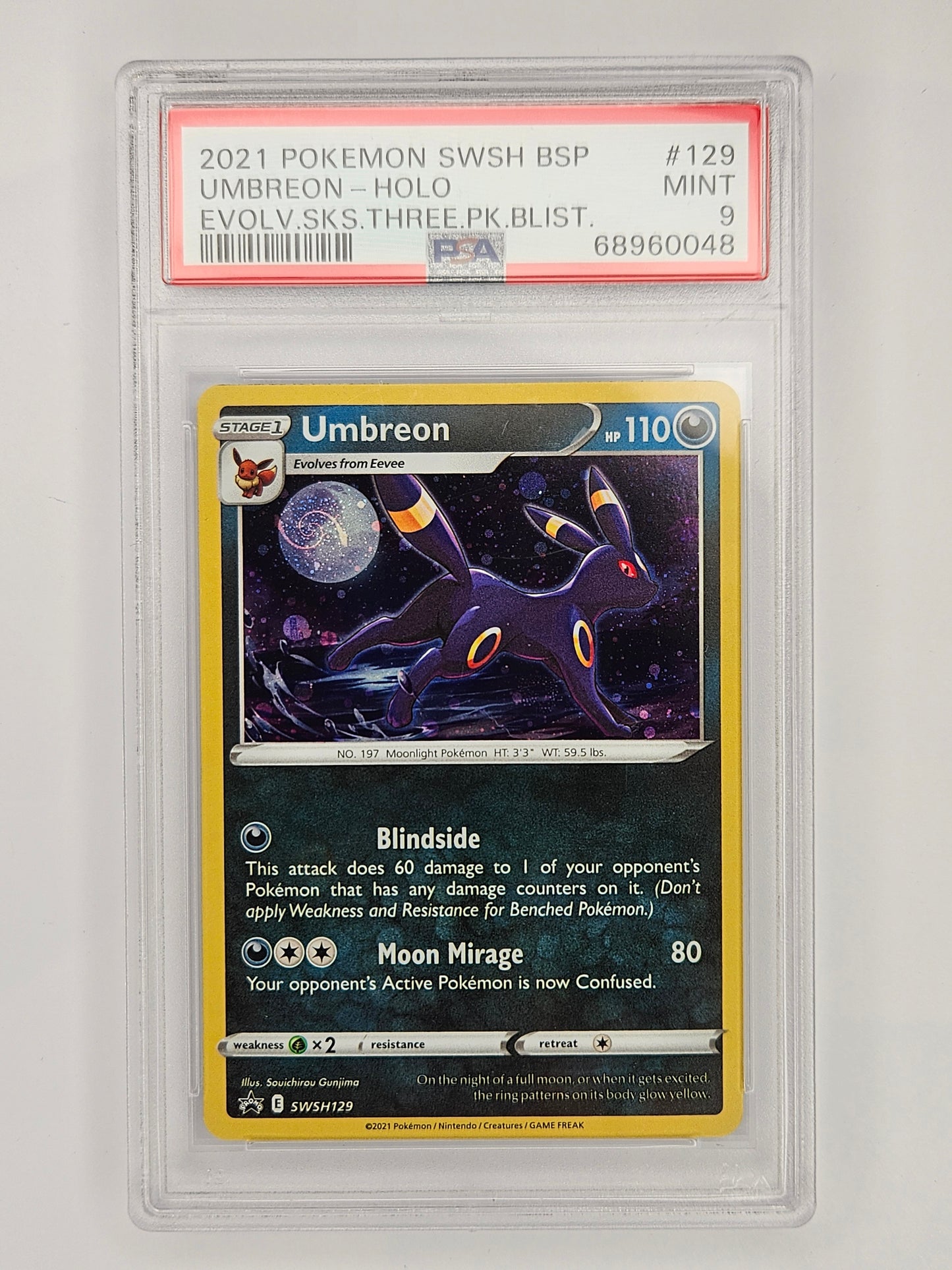 PSA 9 Umbreon holo SWSH129 promo (med arrow swirl i månen)