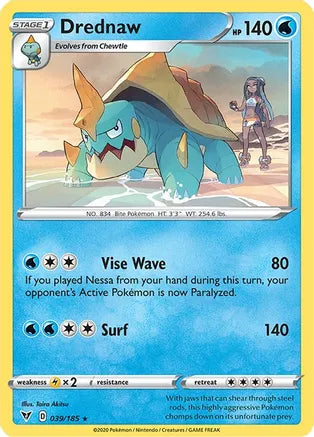 #039 Drednaw 039/185 Rare Reverse Holo
