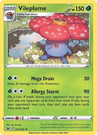 #003 Vileplume 003/196 Rare Reverse Holo