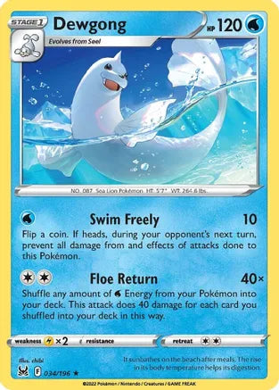 #034 Dewgong 034/196 Rare Reverse Holo