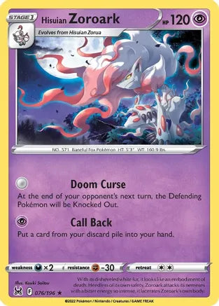 #076 Hisuian Zoroark 076/196 Rare Reverse Holo