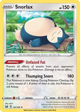 #143 Snorlax 143/196 Rare Reverse Holo