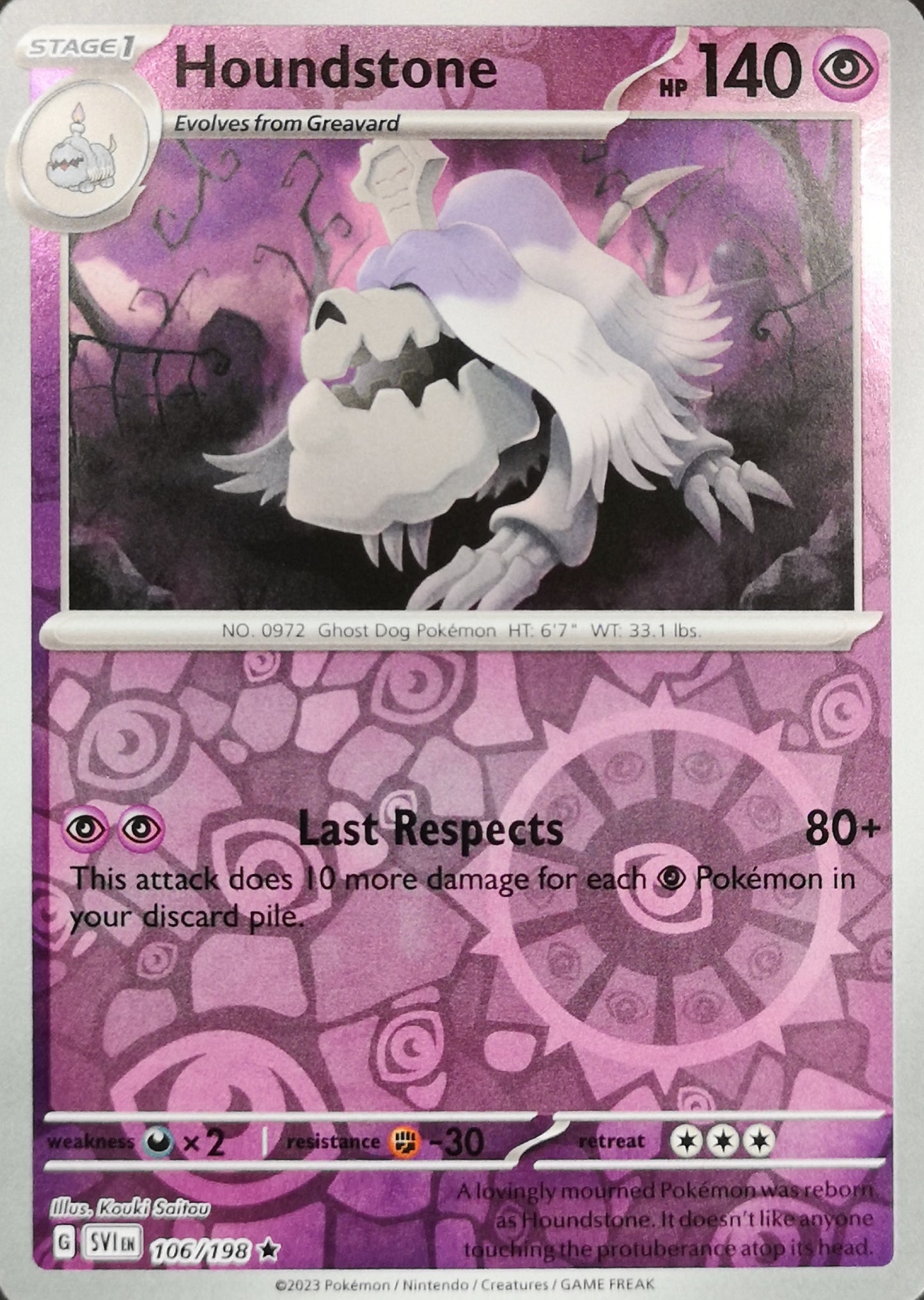 #106 Houndstone 106/198 Rare Reverse Holo