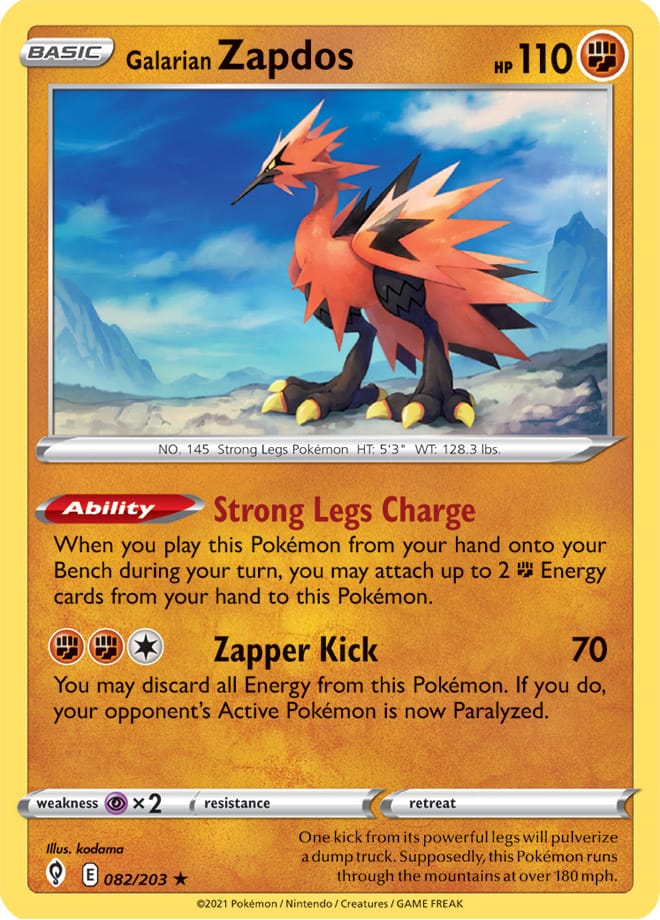 #082 Galarian Zapdos 082/203 Rare Reverse Holo