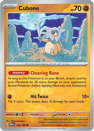 #104 Cubone 104/165 Common Reverse Holo