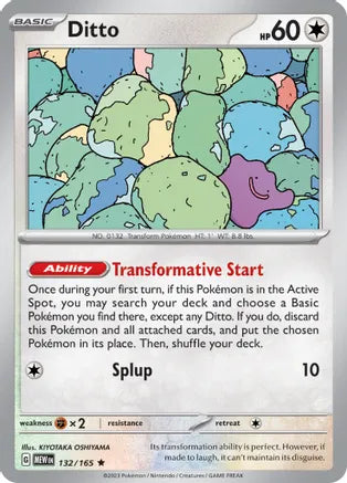 #132 Ditto 132/165 Rare Holo