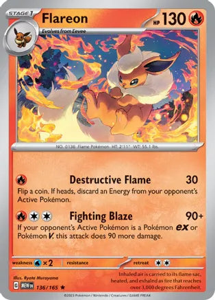 #136 Flareon 136/165 Rare Reverse Holo