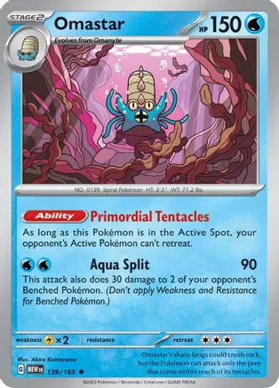 #139 Omastar 139/165 Rare Reverse Holo